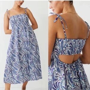 J.Crew Smocked Linen-blend bandeau beach dress in purple paisley, NWT S